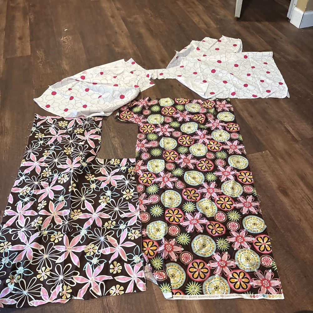 Lot of Cotton Quilting Fabric Remnants Floral Geometric Brown Pink White